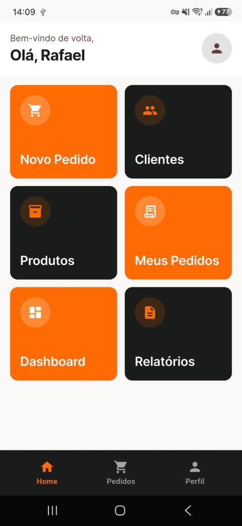 Tela inicial do app Flutter do ERP