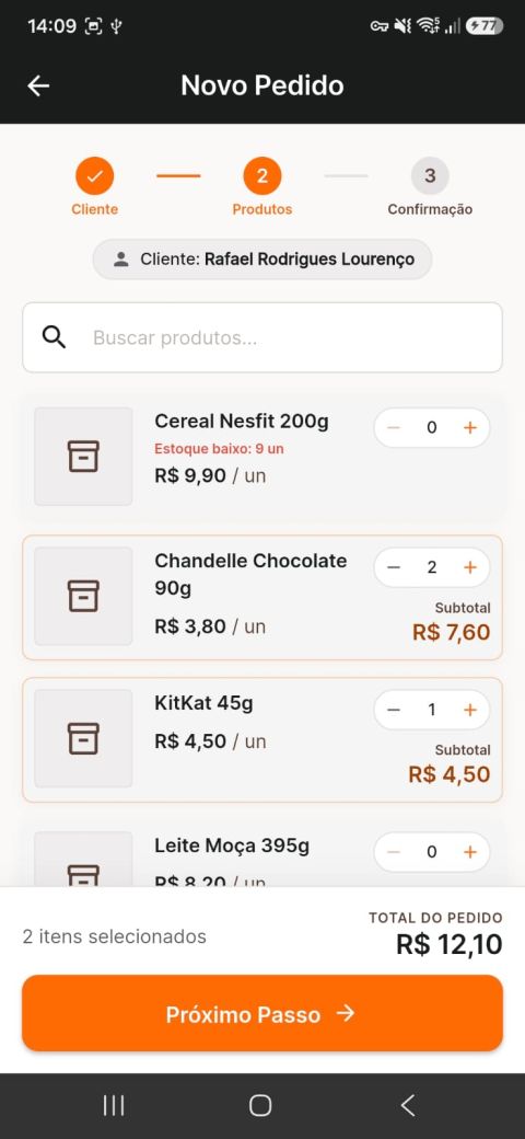 Tela de novo pedido do app Flutter do ERP