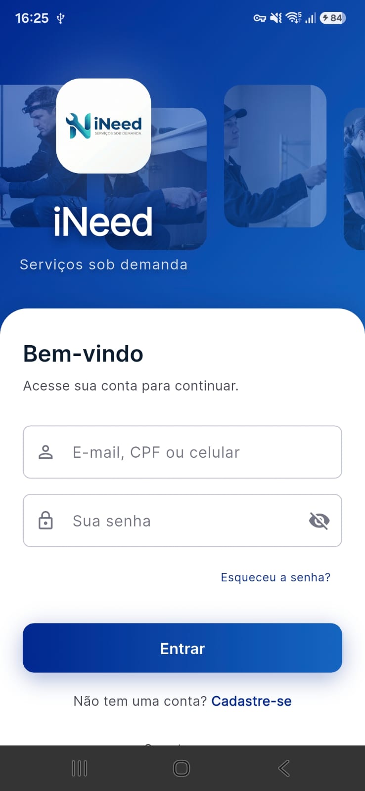 Tela de login do iNeed