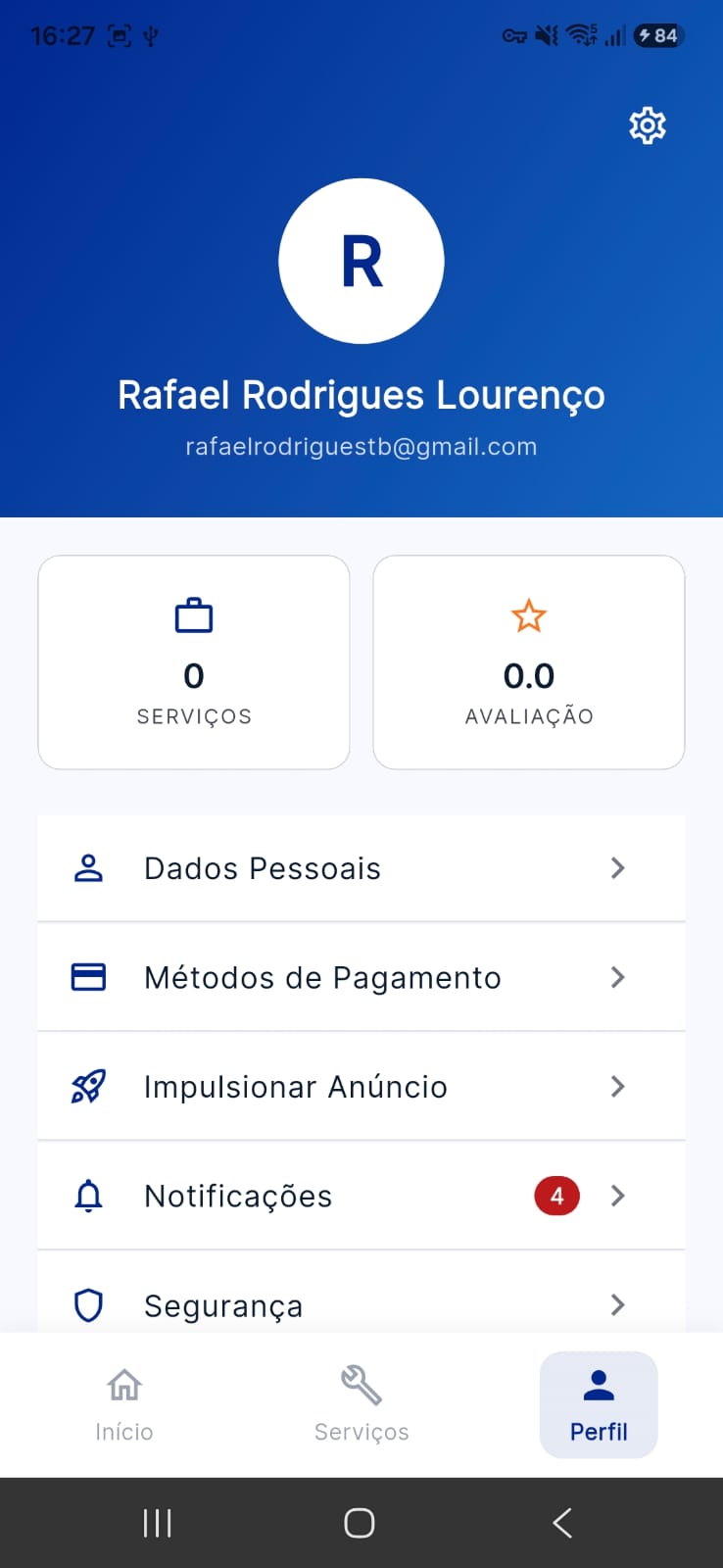 Tela de perfil do iNeed